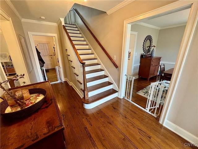 308 Haddonfield Dr, Dewitt, NY 13214 - stairs with wood finished floors and crown molding