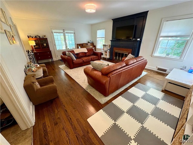 308 Haddonfield Dr, Dewitt, NY 13214 - living area with dark wood-type flooring and a fireplace