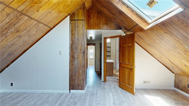 133 Freund St, Buffalo, NY 14215 - additional living space featuring lofted ceiling, light wood-style flooring, a skylight, and wooden ceiling