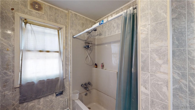 133 Freund St, Buffalo, NY 14215 - full bath featuring shower / tub combo and crown molding
