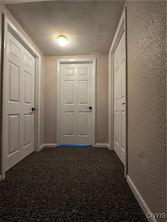 259 Flower Ave W, Watertown-City, NY 13601 - corridor featuring a textured wall, a textured ceiling, and carpet flooring