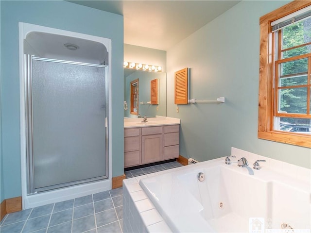 5 Summit Park Dr, Ellery, NY 14712 - full bath featuring a shower stall, vanity, a whirlpool tub, and tile patterned flooring