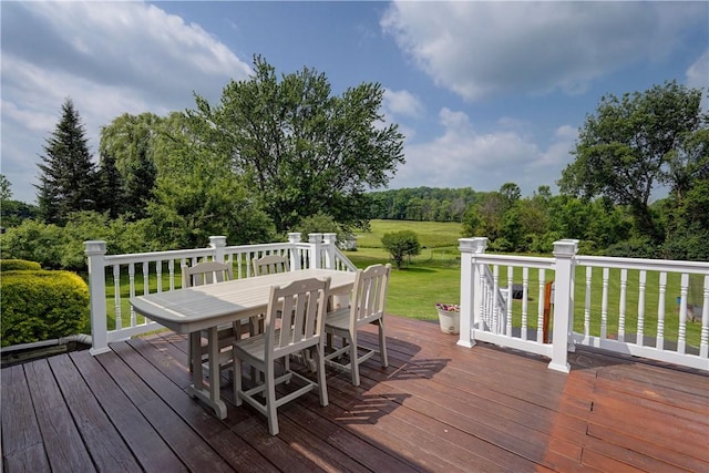 921 Wayneport Rd, Macedon, NY 14502 - wooden terrace featuring outdoor dining space and a yard