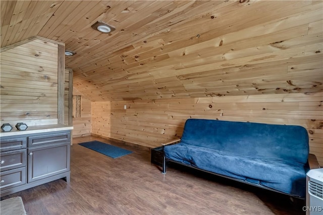 33039 County Route 22, Antwerp, NY 13691 - sitting room featuring wood walls, wooden ceiling, lofted ceiling, and wood finished floors