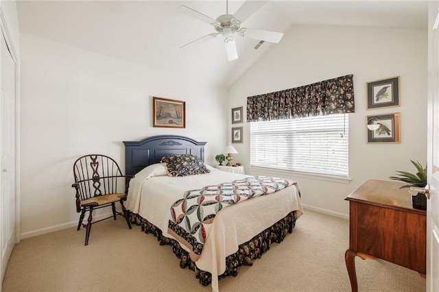 148 Maryview Dr Unit 148, Webster, NY 14580 - bedroom featuring light colored carpet, ceiling fan, and high vaulted ceiling