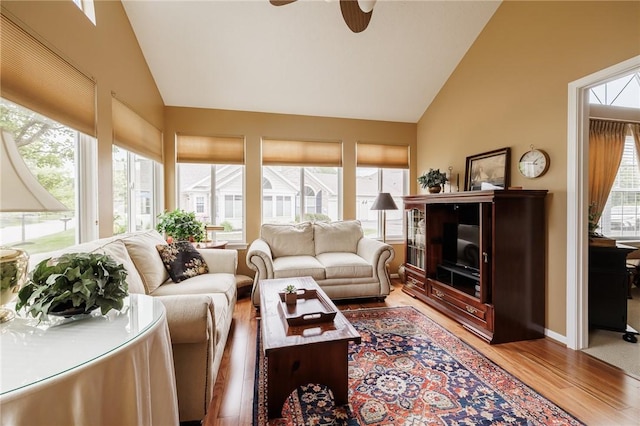 148 Maryview Dr Unit 148, Webster, NY 14580 - living room featuring lofted ceiling, wood finished floors, and ceiling fan