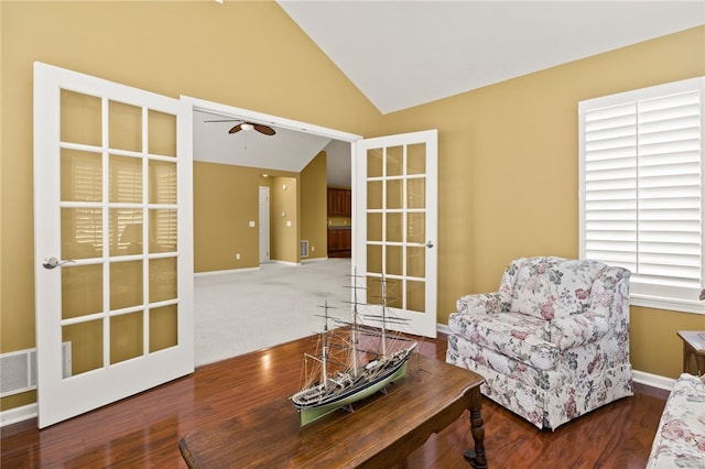 189 Maryview Dr, Penfield, NY 14580 - sitting room featuring lofted ceiling, wood finished floors, and ceiling fan