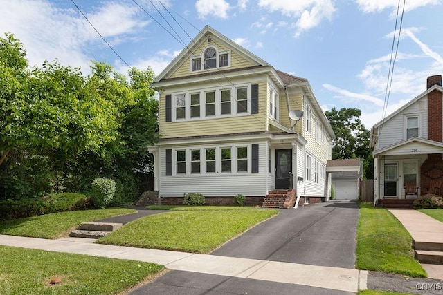 218-20 Avery Ave, Syracuse, NY 13204 - view of front of property featuring entry steps, an outdoor structure, a front yard, and a detached garage