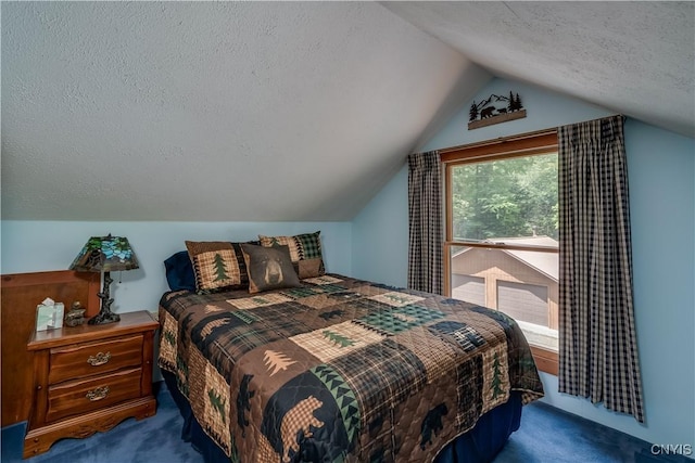 8782 Buck Point Rd, Watson, NY 13367 - carpeted bedroom featuring a textured ceiling and lofted ceiling