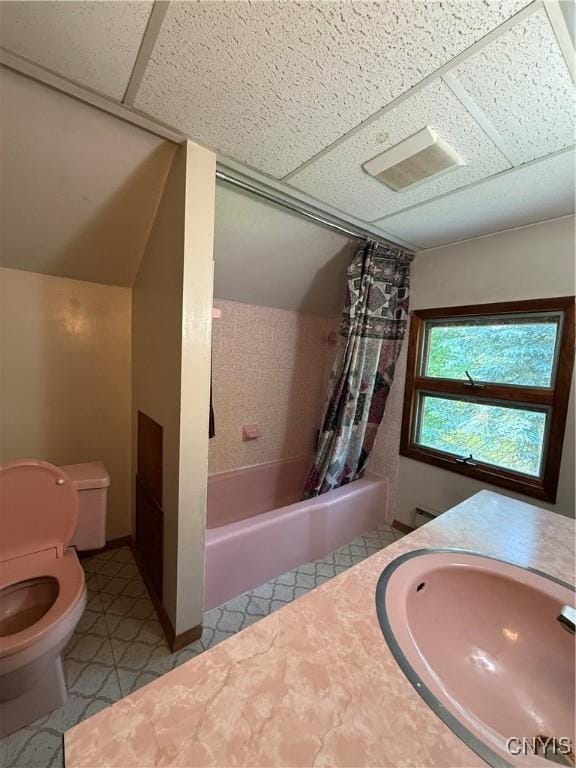 5877 State Route 233, Westmoreland, NY 13440 - bathroom with shower / bath combo with shower curtain, vanity, and a drop ceiling