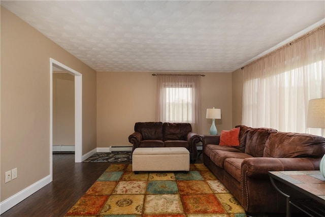 1192 Clendenning Rd, Lindley, NY 14870 - living area featuring a baseboard heating unit and wood finished floors