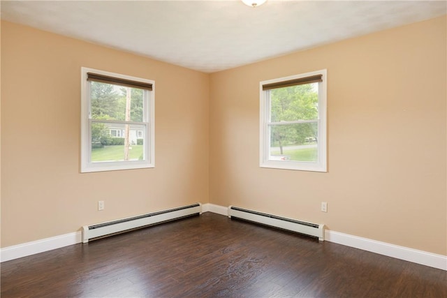 1192 Clendenning Rd, Lindley, NY 14870 - spare room featuring baseboard heating, healthy amount of natural light, and dark wood-style floors