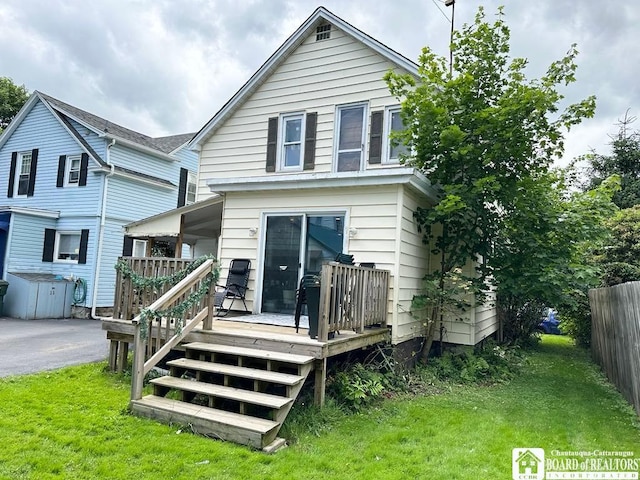 12 Juliet St, Jamestown, NY 14701 - rear view of property with a wooden deck
