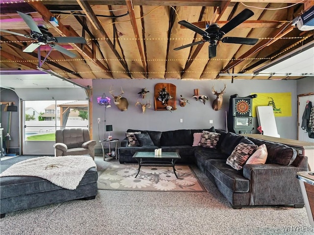 5137 William St, Lancaster, NY 14086 - carpeted living area featuring ceiling fan