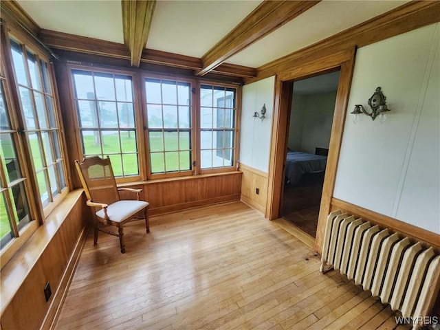 2207 Sheldon Dr, Allegany, NY 14706 - sunroom with radiator, beamed ceiling, french doors, hardwood / wood-style floors, and plenty of natural light