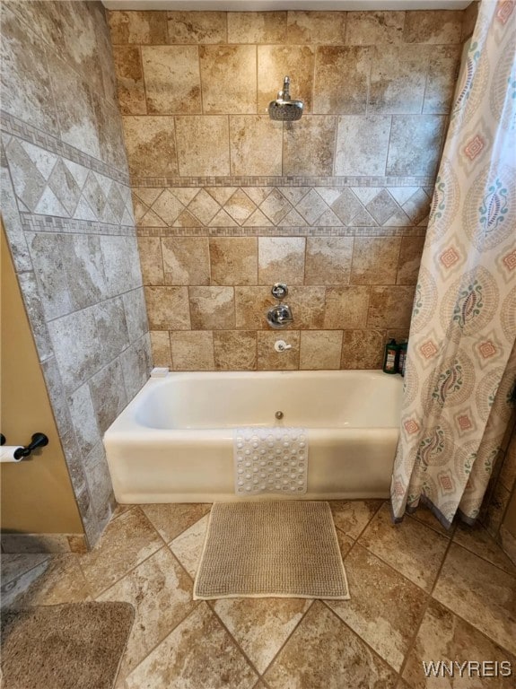 2207 Sheldon Dr, Allegany, NY 14706 - full bathroom with shower / bath combination with curtain and stone finish floors