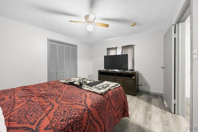 9 Lawrence Ave, New Hartford, NY 13413 - bedroom featuring light wood-type flooring, ceiling fan, and a closet