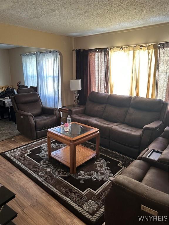 54 Decker St, Buffalo, NY 14215 - living room with wood finished floors and a textured ceiling