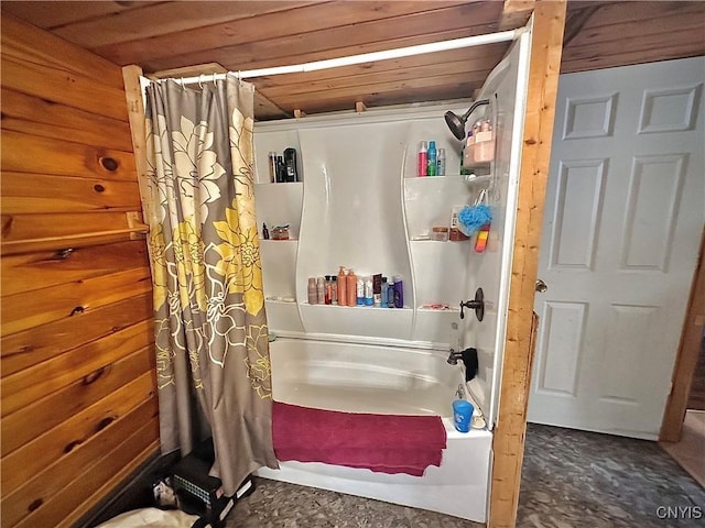 5767 W Main St, West Turin, NY 13325 - full bath featuring shower / tub combo with curtain and wood ceiling
