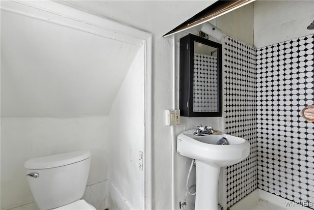 49 Urban St, Buffalo, NY 14211 - bathroom featuring toilet and vaulted ceiling