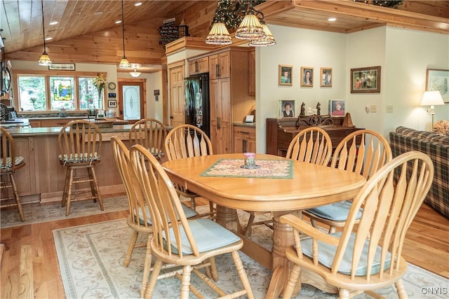 105 Garmon Ave, Webb, NY 13420 - dining space with recessed lighting, wood ceiling, light wood-type flooring, and lofted ceiling