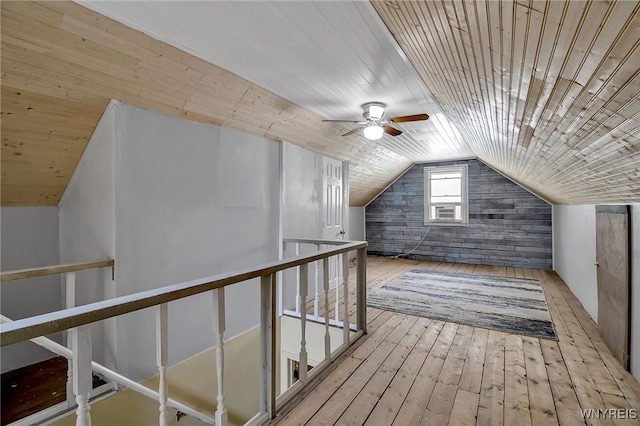 144 Flohr Ave, West Seneca, NY 14224 - bonus room with wood-type flooring, wood walls, ceiling fan, vaulted ceiling, and wooden ceiling