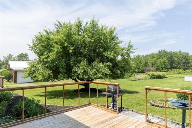 3212 Hickox Rd, Hamburg, NY 14075 - deck featuring a yard, an outbuilding, and a grill
