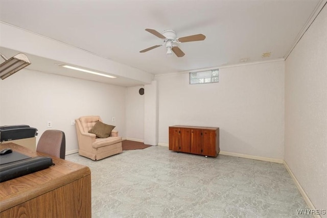 3212 Hickox Rd, Hamburg, NY 14075 - home office with a ceiling fan and baseboards