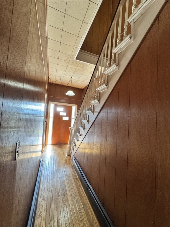 2 2nd St, Eldred, PA 16731 - hall featuring wood finished floors, stairs, and wooden walls
