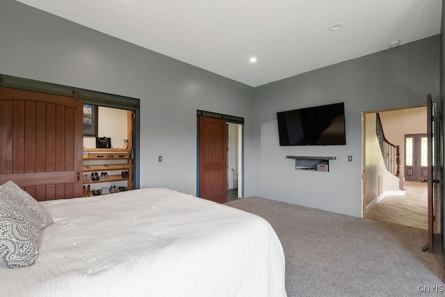 3785 Ransom Rd, Pompey, NY 13078 - carpeted bedroom featuring a barn door