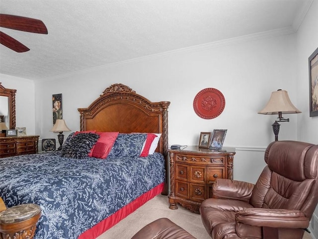 27 Black Spruce Ct, Greece, NY 14616 - bedroom featuring carpet, ornamental molding, ceiling fan, and a textured ceiling