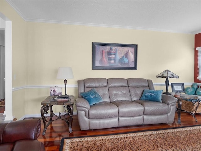 27 Black Spruce Ct, Greece, NY 14616 - living room featuring wood finished floors, crown molding, and arched walkways