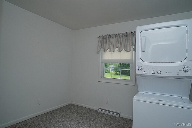 3840 Coomer Rd, Newfane, NY 14108 - washroom featuring estacked washer and dryer and carpet floors