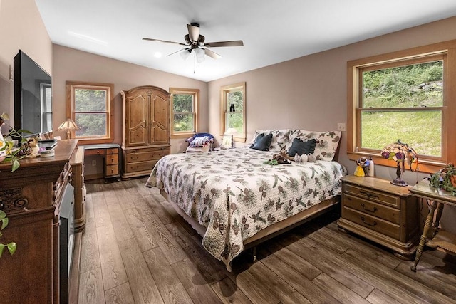 485 Spring Valley Rd, Delhi, NY 13753 - bedroom featuring vaulted ceiling, wood-type flooring, and a ceiling fan