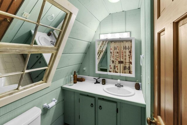 485 Spring Valley Rd, Delhi, NY 13753 - bathroom with lofted ceiling and vanity