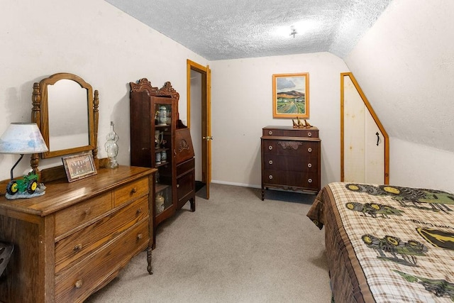 485 Spring Valley Rd, Delhi, NY 13753 - bedroom featuring a textured ceiling, light colored carpet, and vaulted ceiling