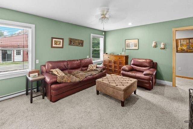 485 Spring Valley Rd, Delhi, NY 13753 - living area with carpet flooring, a ceiling fan, and recessed lighting