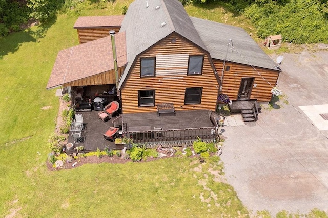 485 Spring Valley Rd, Delhi, NY 13753 - rear view of property featuring a deck, a yard, a gambrel roof, and roof with shingles