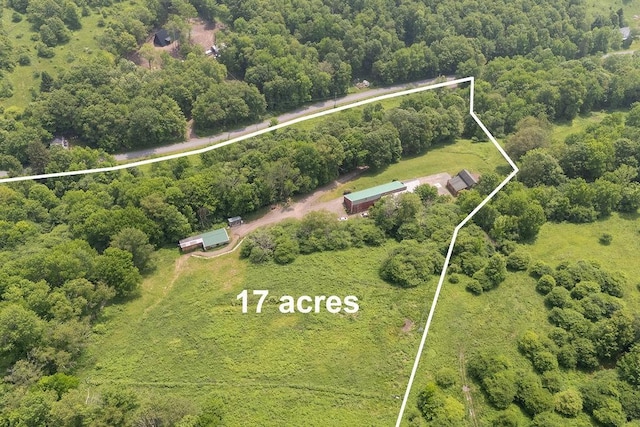 485 Spring Valley Rd, Delhi, NY 13753 - aerial view of property and surrounding area with property parcel outlined and a heavily wooded area