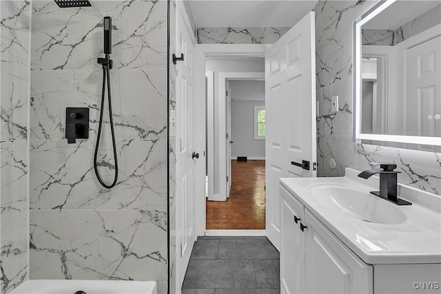 210 Sandra Ln, Clay, NY 13212 - bathroom featuring vanity and a marble finish shower