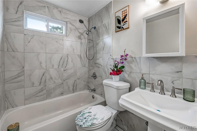 357 Hastings Ave, Buffalo, NY 14215 - full bath with  shower combination, tasteful backsplash, and tile walls
