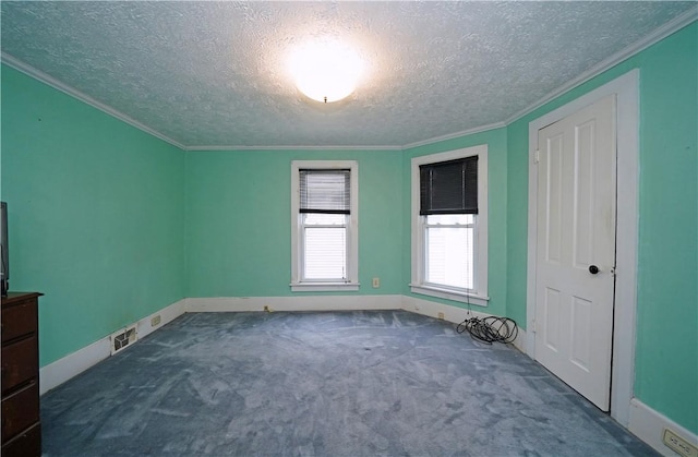 204 E High St, Erwin, NY 14870 - unfurnished bedroom featuring a textured ceiling, carpet flooring, and ornamental molding
