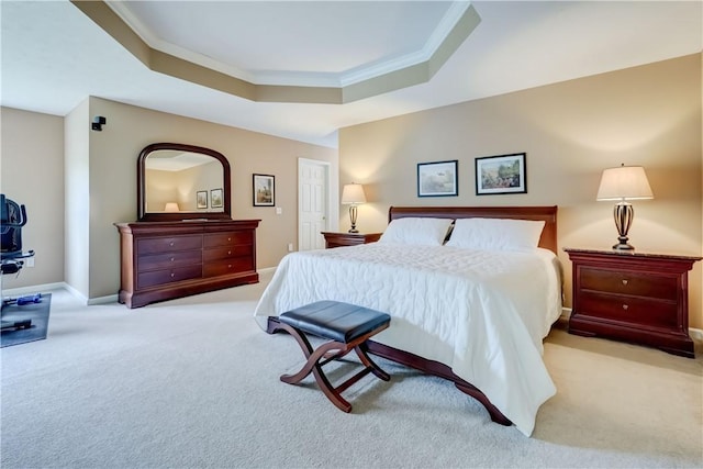 74 Chadwick Mnr, Perinton, NY 14450 - bedroom with a raised ceiling, ornamental molding, and light carpet
