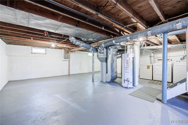 39 Marwood Rd, Greece, NY 14616 - basement featuring water heater, washer and clothes dryer, and heating unit