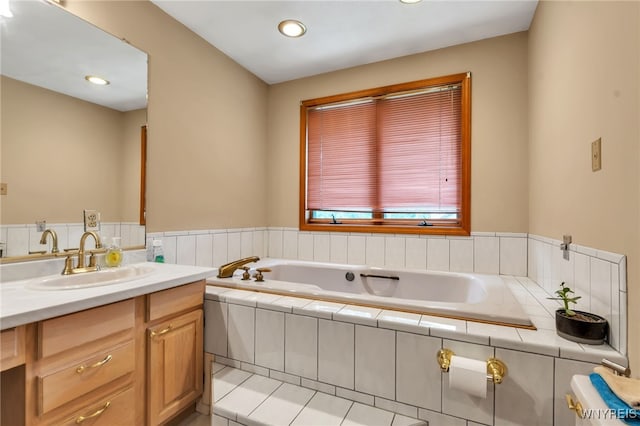 2160 Robert Dr, Niagara, NY 14304 - bathroom featuring vanity, a bath, and recessed lighting