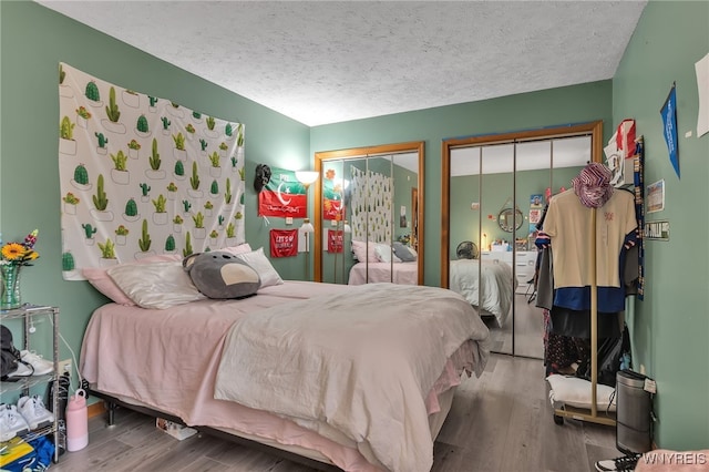 2160 Robert Dr, Niagara, NY 14304 - bedroom with wood finished floors, two closets, and a textured ceiling