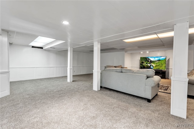 2160 Robert Dr, Niagara, NY 14304 - basement featuring carpet floors, a wainscoted wall, a decorative wall, and recessed lighting
