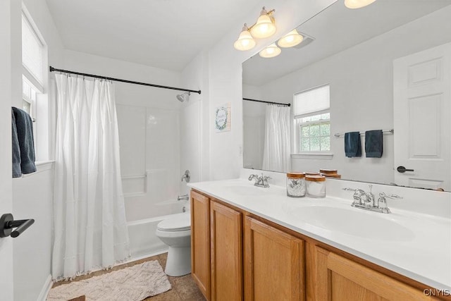 5418 Quamby Rd, Clay, NY 13041 - bathroom featuring shower / bath combination with curtain and double vanity