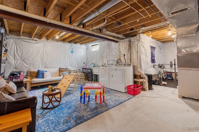 5418 Quamby Rd, Clay, NY 13041 - unfinished basement featuring washer and clothes dryer and heating unit