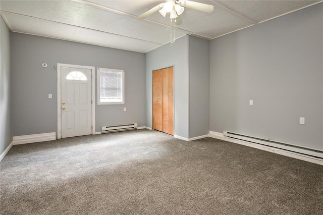 282 Troup St, Rochester, NY 14608 - carpeted spare room with a baseboard heating unit and a ceiling fan